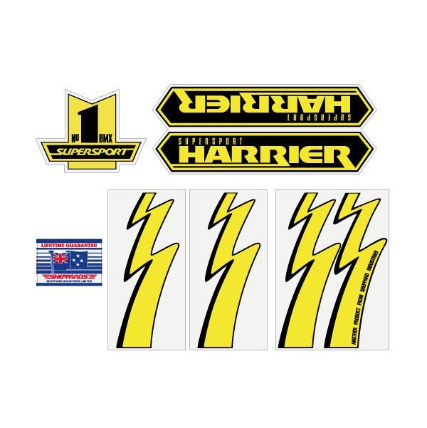SuperSport - Harrier Lightning Bolt Yellow Black decal set - old school bmx - Bmx Products AU