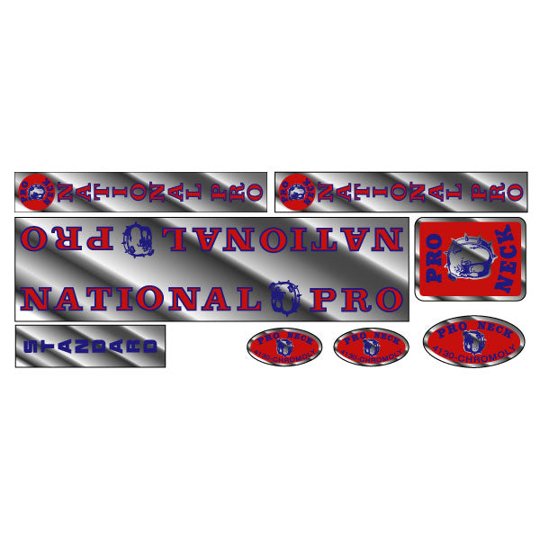 Pro Neck - National Pro - Standard chrome decal set  - old school bmx