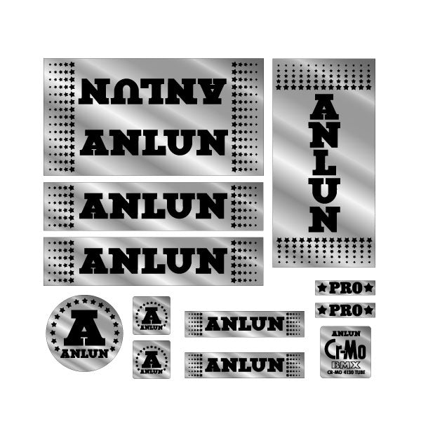 Anlun - Black STARS on chrome decal set - Old school bmx - Bmx Products AU