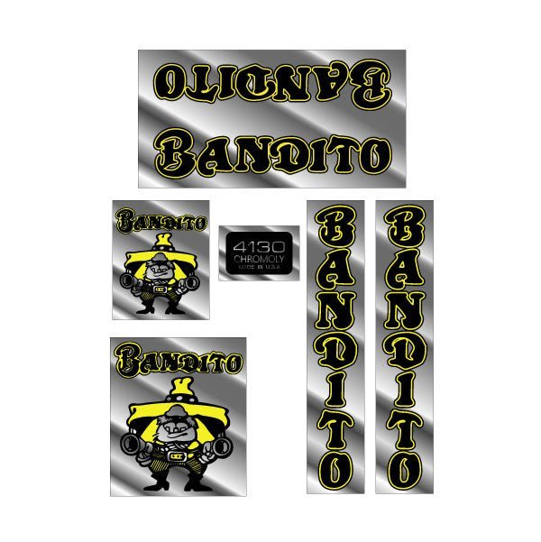 Bandito - Black and Yellow TEAM REPLICA on Chrome decal set - old school bmx - Bmx Products AU