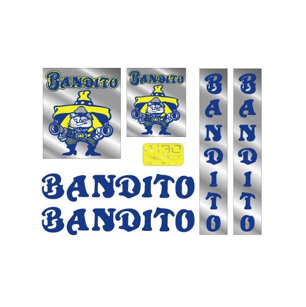 Bandito - Blue and Yellow "die cut downtube decals" on Chrome decal set - old school bmx - Bmx Products AU