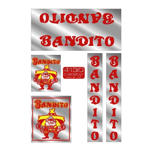 Bandito - Red and Yellow on Chrome decal set - old school bmx - Bmx Products AU