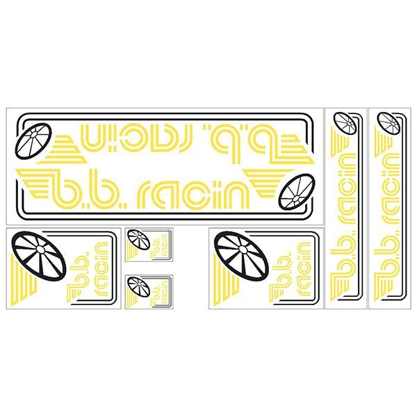BB Racin - Yellow on clear BMX decal set - Old school bmx - Bmx Products AU