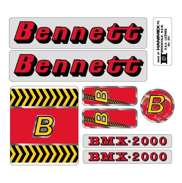 Bennett - BMX - 2000 RED decal set - old school bmx - Bmx Products AU
