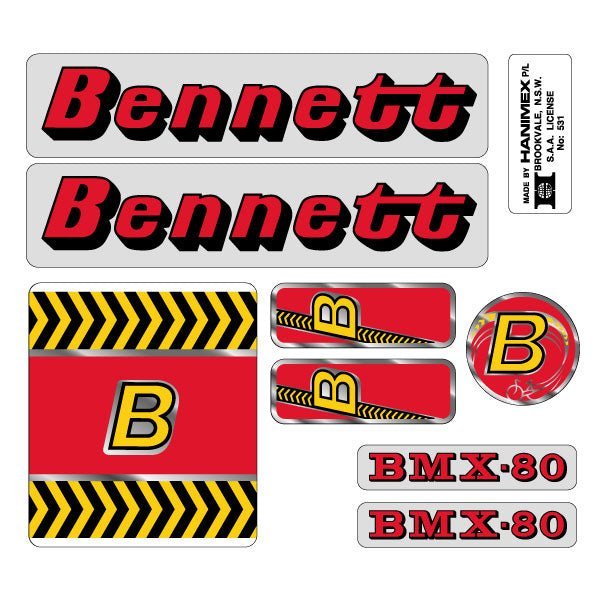 Bennett - BMX - 80 RED decal set - old school bmx - Bmx Products AU