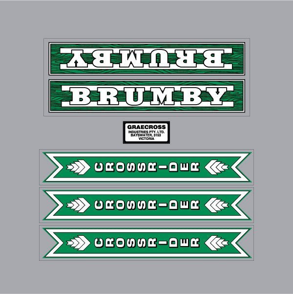 Crossrider - Brumby - GREEN decal set - Old school bmx - Bmx Products AU