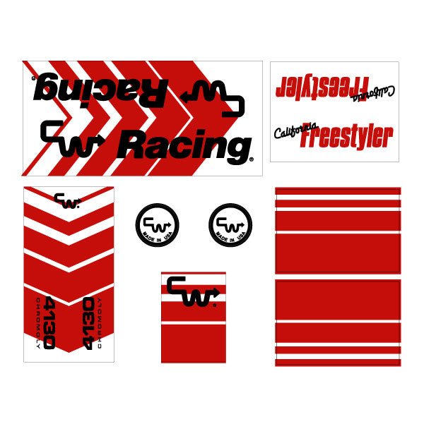 CW - California Freestyler - Red and black on CLEAR decal set - old school bmx - Bmx Products AU