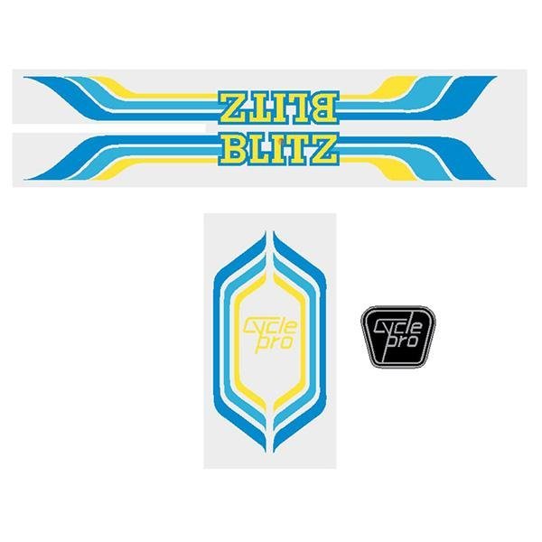 Cycle Pro - BLITZ - Blue Yellow decal set - old school bmx - Bmx Products AU