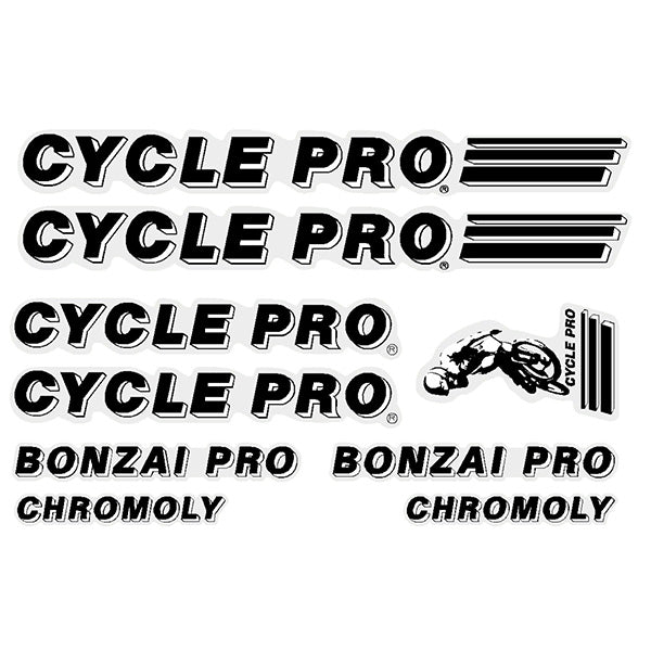 Cycle Pro - Bonzai Pro - Black decal set - old school bmx - Bmx Products AU