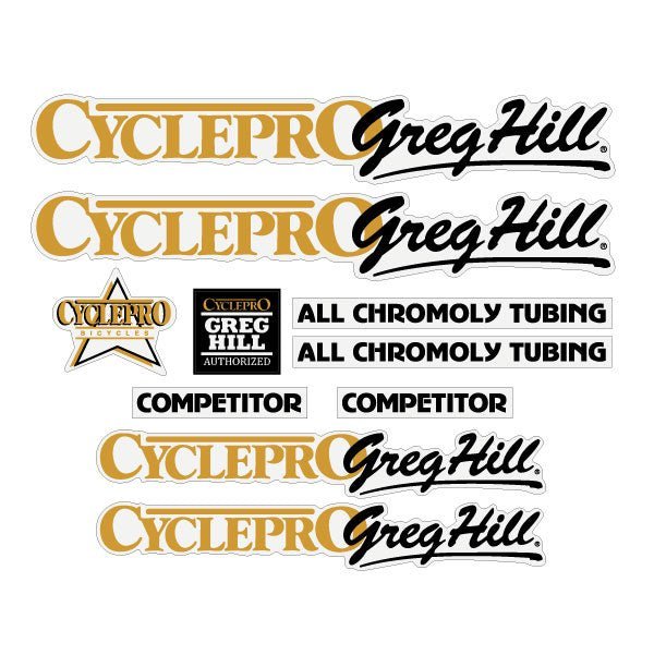 Cycle Pro - GREG HILL Competitor - Gold decal set - old school bmx - Bmx Products AU