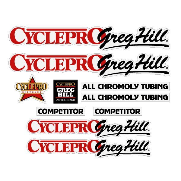Cycle Pro - GREG HILL Competitor - Red decal set - old school bmx - Bmx Products AU