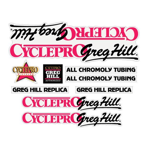 Cycle Pro - GREG HILL Replica - Fluro Pink decal set - old school bmx - Bmx Products AU