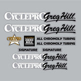 Cycle Pro - GREG HILL Signature - White decal set - old school bmx - Bmx Products AU