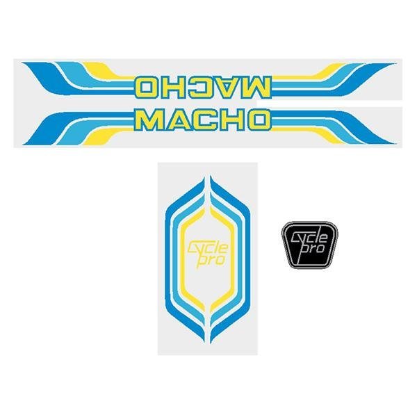Cycle Pro - MACHO - Blue Yellow decal set - old school bmx - Bmx Products AU