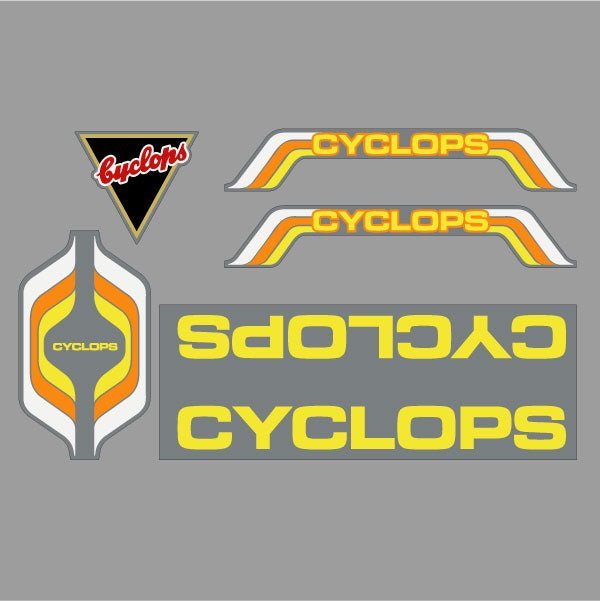 Cyclops - No gussett 20" BMX Yellow Orange - decal set - old school bmx - Bmx Products AU