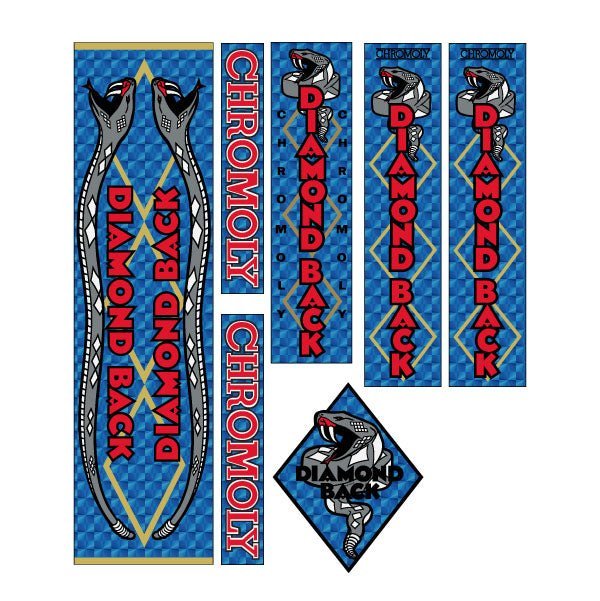 Diamond Back - 1980 - 81 Senior Pro/Large Pro/Medium Pro/Mini Pro - BLUE PRISM decal set - Old school bmx - Bmx Products AU