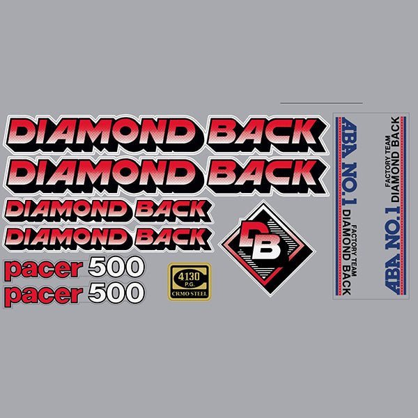 Diamond Back - 1984 PACER 500 - RED - on WHITE decal set - Old school bmx - Bmx Products AU