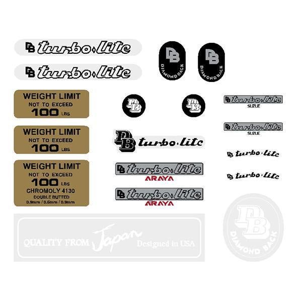 Diamond Back - Turbolite Complete EXTRAS PACK Decals - Old school bmx - Bmx Products AU