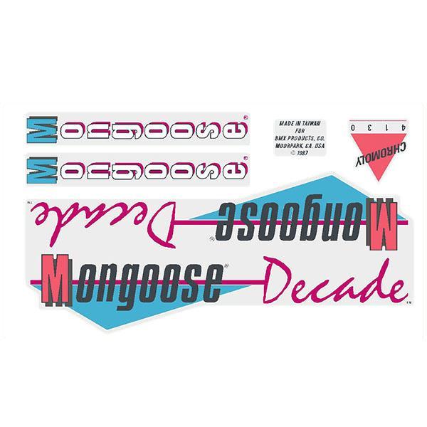 1987 Mongoose Decade Decal Set - White Chrome Or Mint Frame Old School Bmx Decal-Set