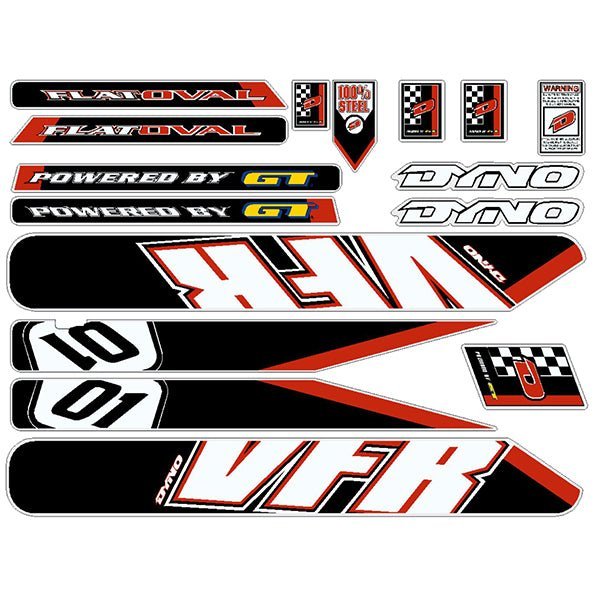 DYNO - 2001 VFR Black/Red for green frame decal set - old school bmx - Bmx Products AU