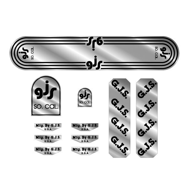 GJS - Gen 4 - Black on chrome decal set - Old school bmx - Bmx Products AU