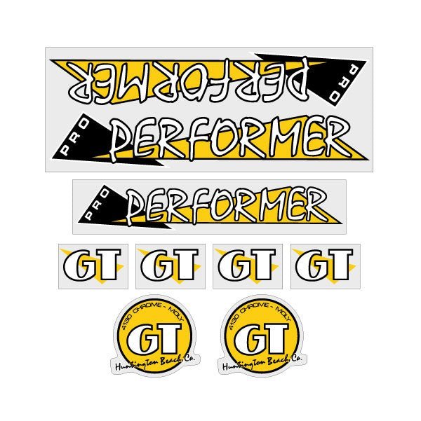 GT - 1986 PRO Performer - Yellow and Black on Clear - decal set - Old school bmx - Bmx Products AU