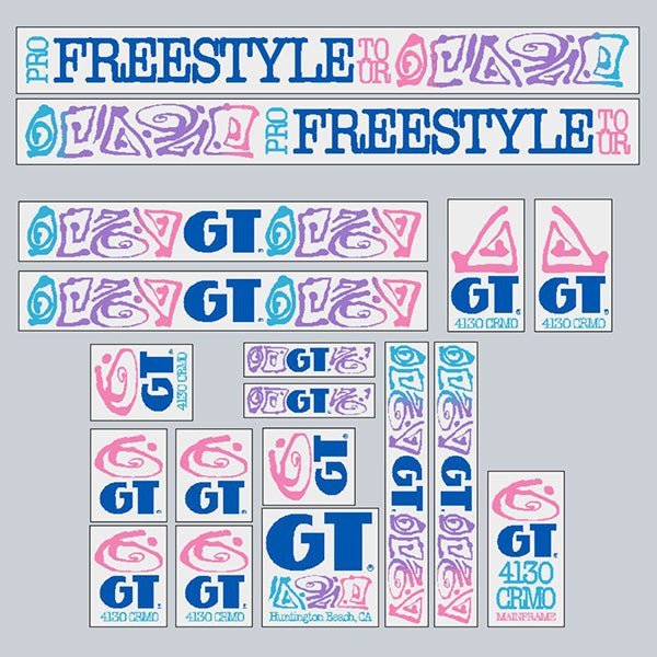 GT - 1989 Pro Freestyle TOUR - Blue on Clear decal set - Old school bmx - Bmx Products AU