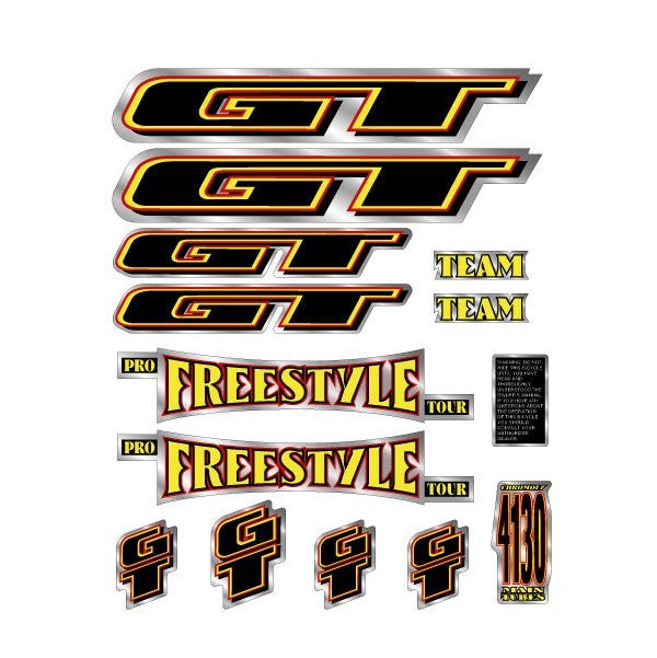 GT - 1995 Pro Freestyle TOUR TEAM - on chrome decal set - Old school bmx - Bmx Products AU