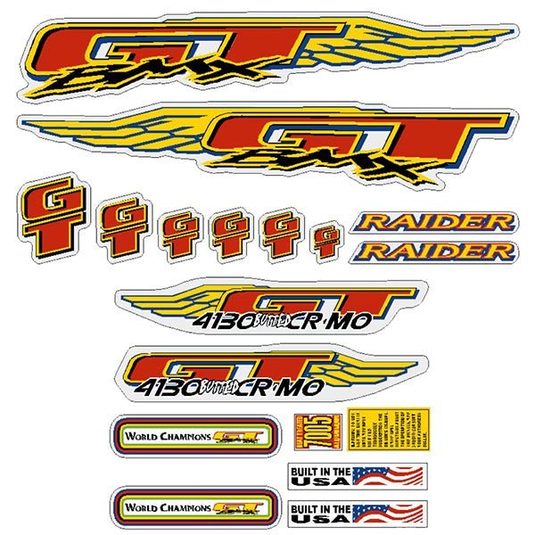 GT - 1997 Raider for Yellow frame - decal set - Old school bmx - Bmx Products AU
