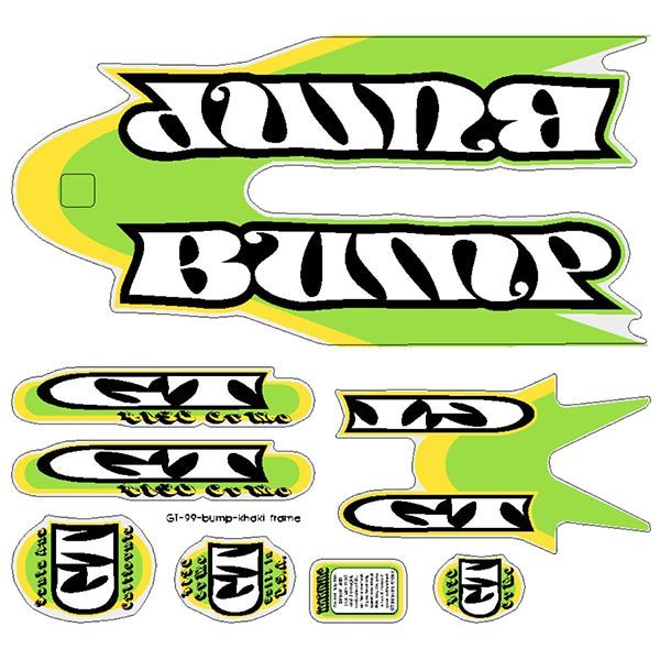 GT - 1999 Bump decal set - Green Yellow for Blue frame - Old school bmx - Bmx Products AU