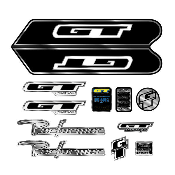 GT - 2001 Performer - black on chrome decal set - Old school bmx - Bmx Products AU