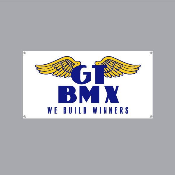 GT - BMX "We build winners" White Banner - old school bmx - Bmx Products AU