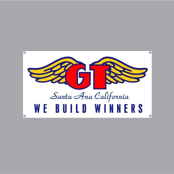 GT - "We build winners" Santa Ana Red GT on White Banner - old school bmx - Bmx Products AU
