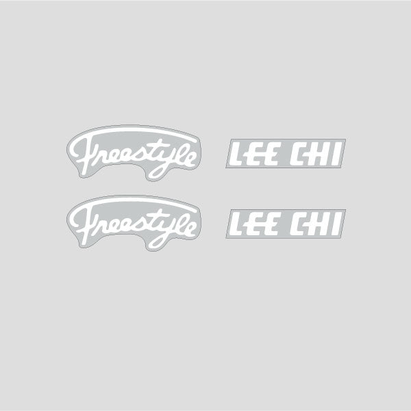 Lee Chi - Freestyle Caliper decals in White - old school bmx - Bmx Products AU
