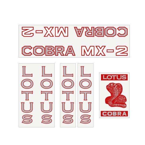 Lotus - Cobra MX2 - RED & silver on clear decal set - old school bmx - Bmx Products AU
