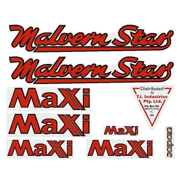 Malvern Star - Maxi Gen 4 red decal set - old school bmx - Bmx Products AU