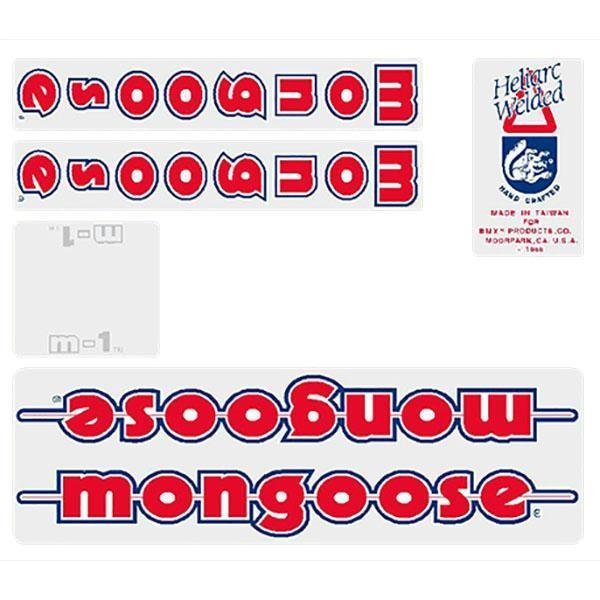 Mongoose - 1985 - 86 M1 Decal set - white frame - Old school bmx - Bmx Products AU