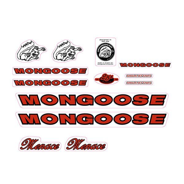Mongoose - 1999 Menace - Red Black - Decal set - old school bmx - Bmx Products AU
