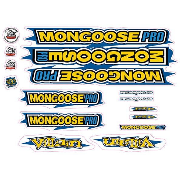 Mongoose - 2000 Villain - for chrome frame - Decal set - old school bmx - Bmx Products AU