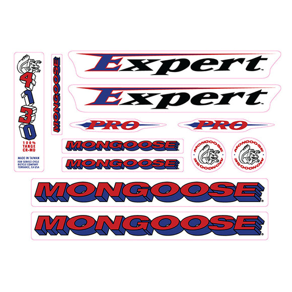 Mongoose - 1995 Expert Pro - Blue Red Decal set - old school bmx