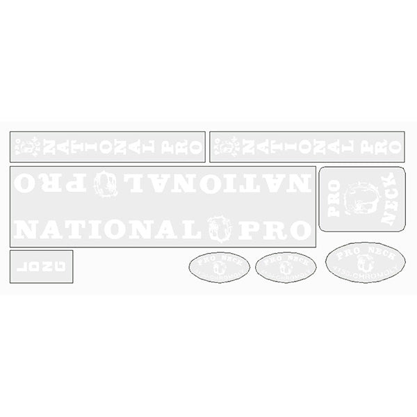 Pro Neck - National Pro - Long  White on clear decal set  - old school bmx