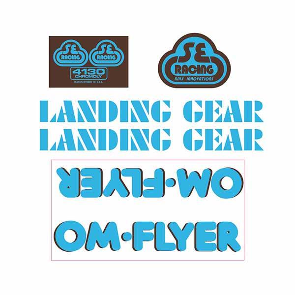 Se Racing Om Flyer Decal Set In Baby Blue With Brown Shadow - Old School Bmx Decal-Set
