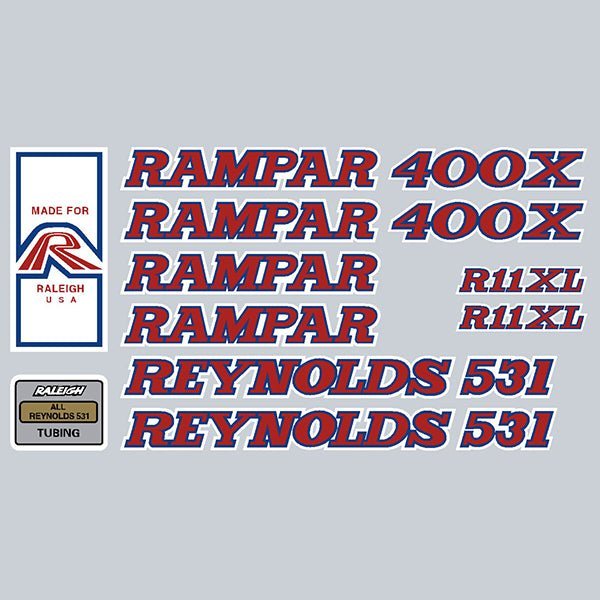 Rampar - R11XL - 400X Reynolds 531 - red on white decal set - Old school bmx - Bmx Products AU