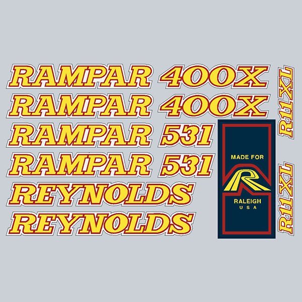 Rampar - R11XL - 400X Reynolds 531 - yellow on white decal set - Old school bmx - Bmx Products AU