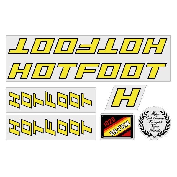 Repco - Hotfoot 16" pitbike - YELLOW on clear decal set - Old school bmx - Bmx Products AU