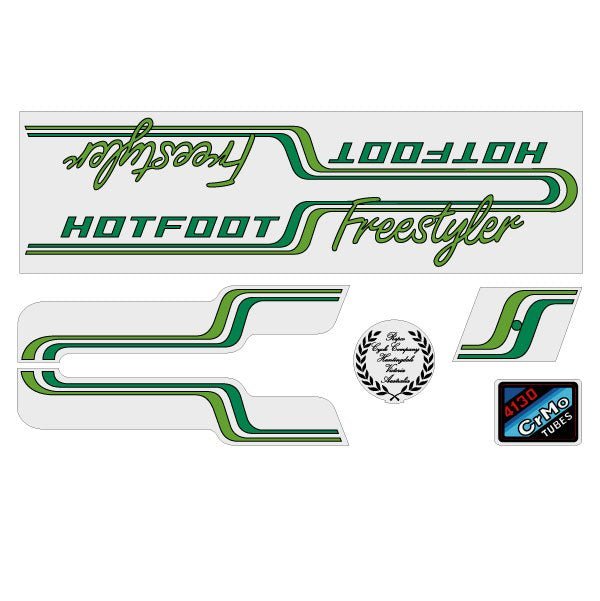 Repco - Hotfoot 84 - 85 Freestyler - GREEN on clear decal set - Old school bmx - Bmx Products AU
