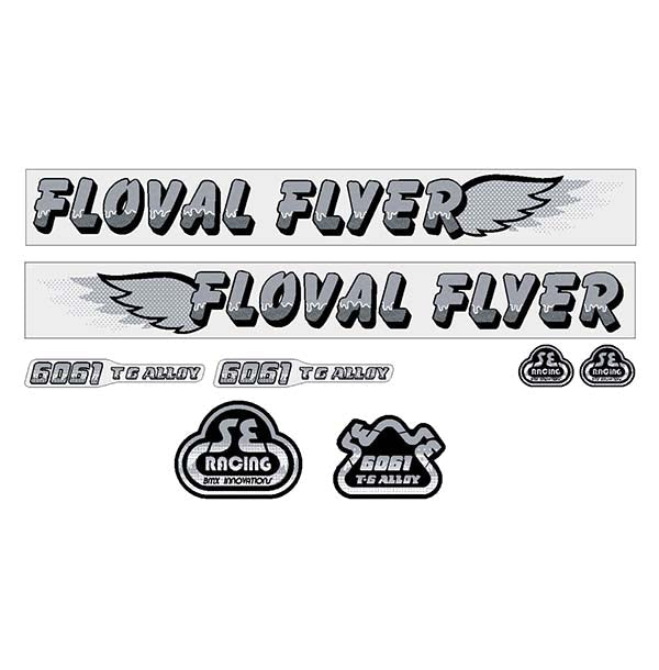 SE Racing - 80'S DRIPPY FONT Floval Flyer Black with Silver decal set - Old school bmx - Bmx Products AU