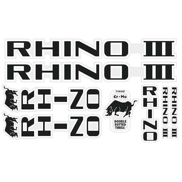 Tange Rhino III - Black with white outline decal set - Old school bmx - Bmx Products AU