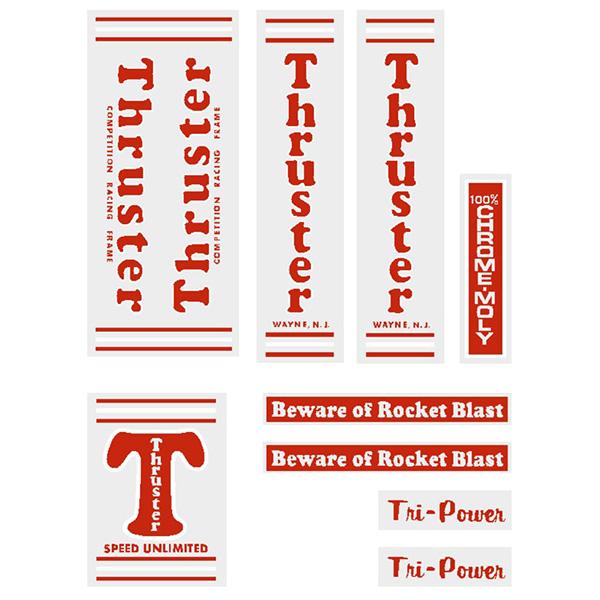 Thruster - Tri Power Red T On Clear Old School Bmx Decal-Set