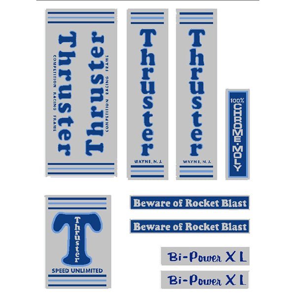 Thruster - BI POWER XL BLUE T on chrome decal set - old school bmx - Bmx Products AU